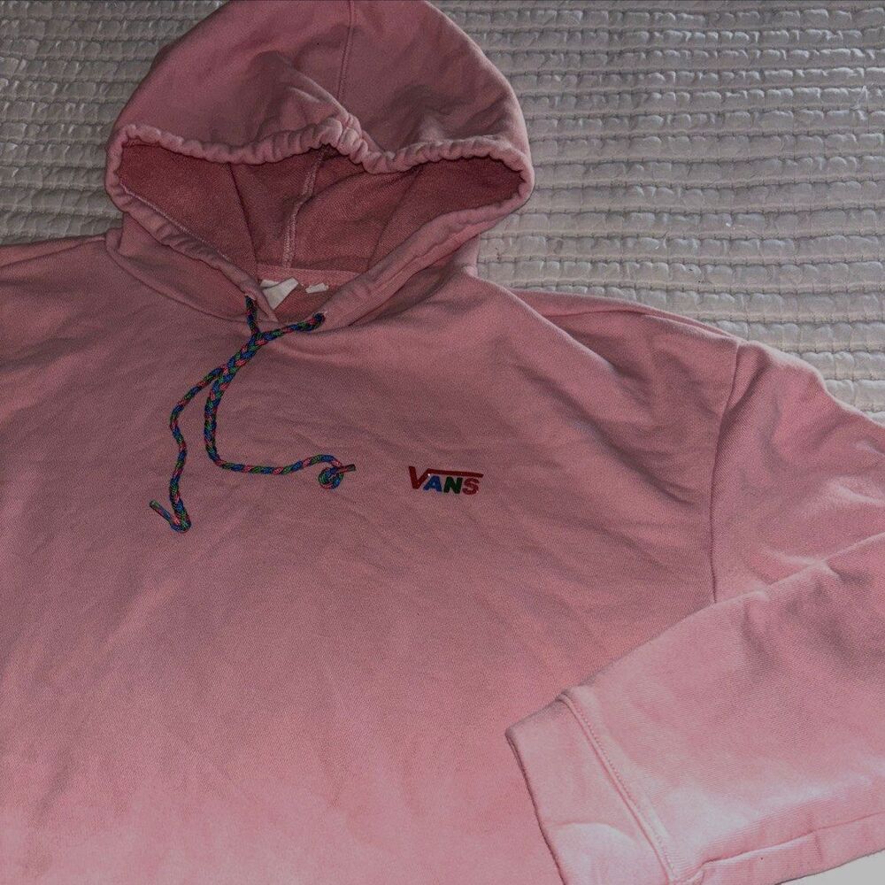 Vans Cropped Pink Hoodie Women's Medium Pullover Logo Pocket Skater Streetwear - Picture 3 of 4